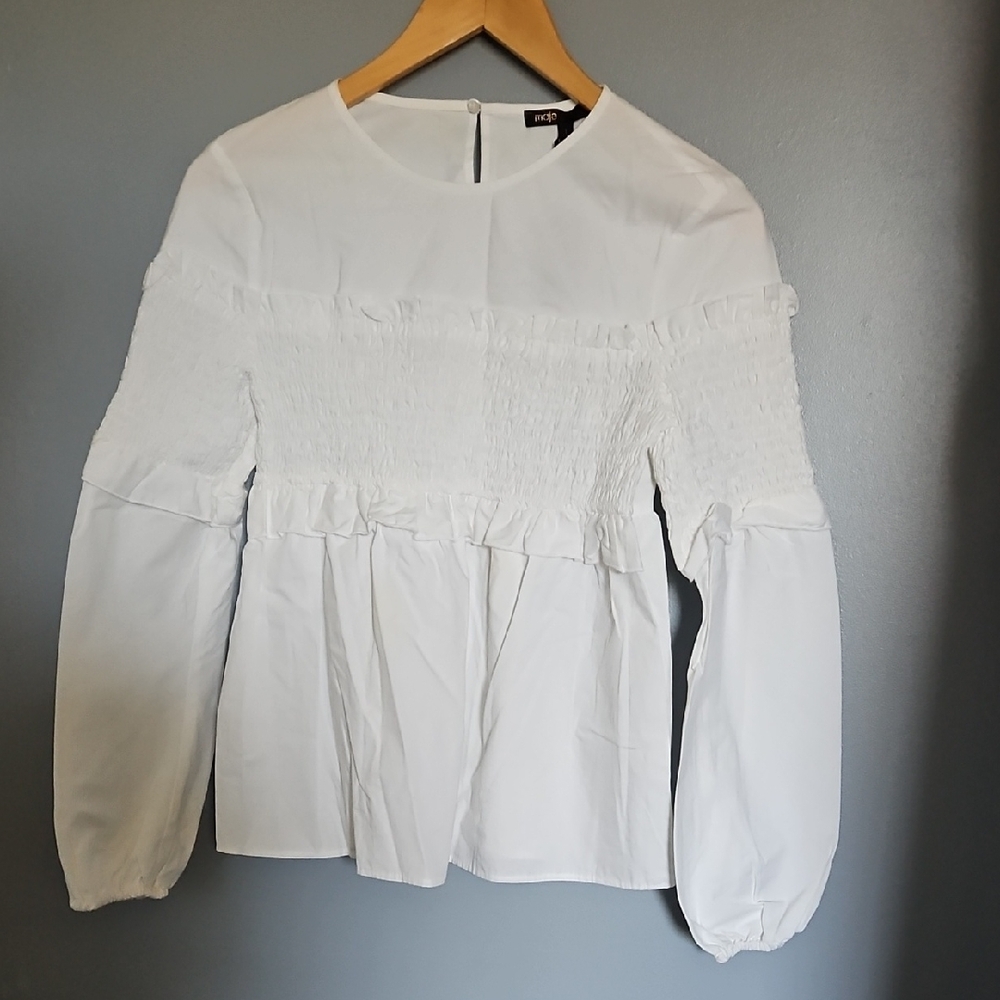Maje White Smocked Blouse - Picture 11 of 16